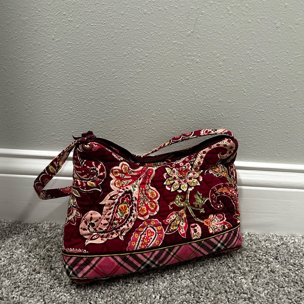 Vera Bradley Red and Pink Shoulder Bag with Floral Design